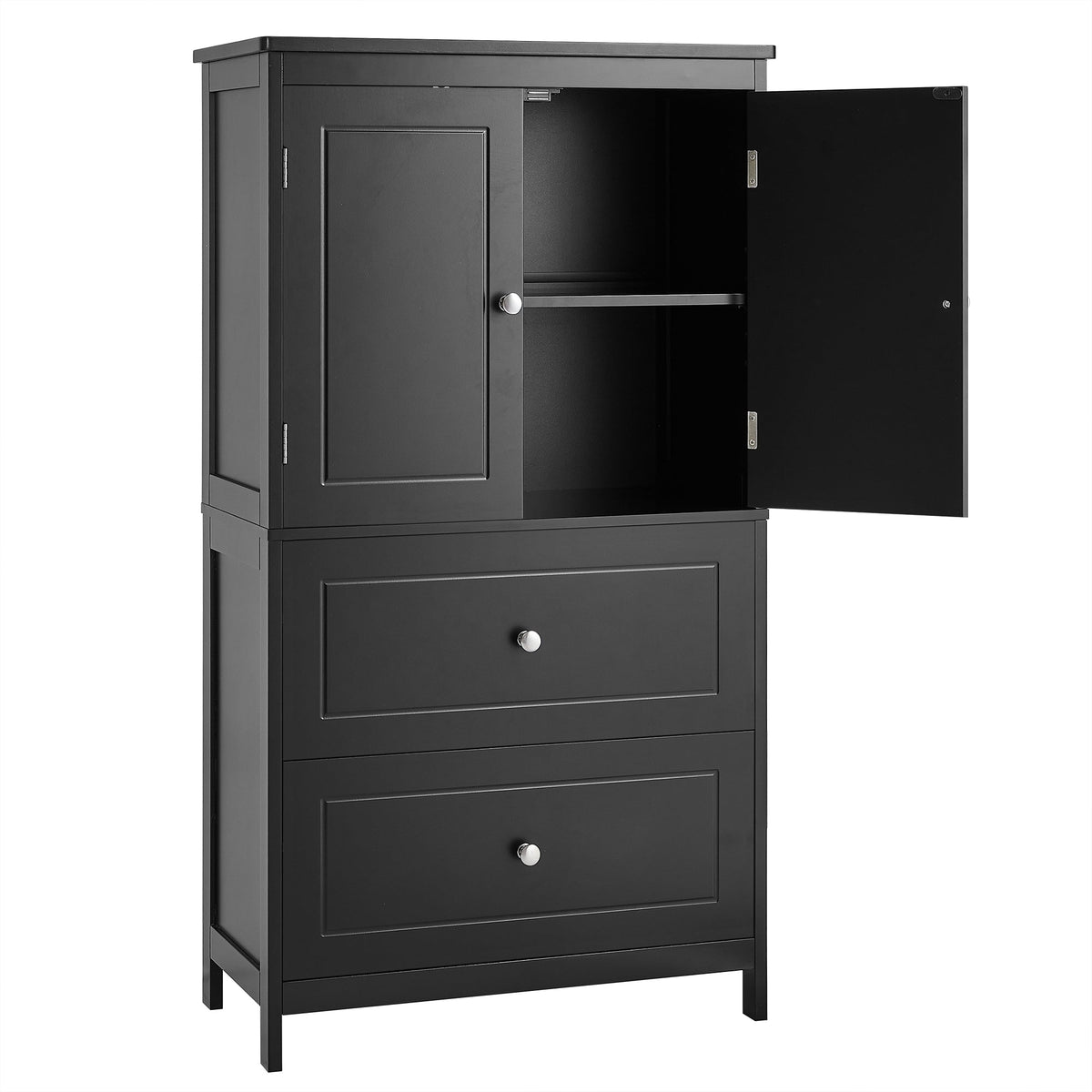 Black Bathroom Storage Cabinet with Doors & Drawers