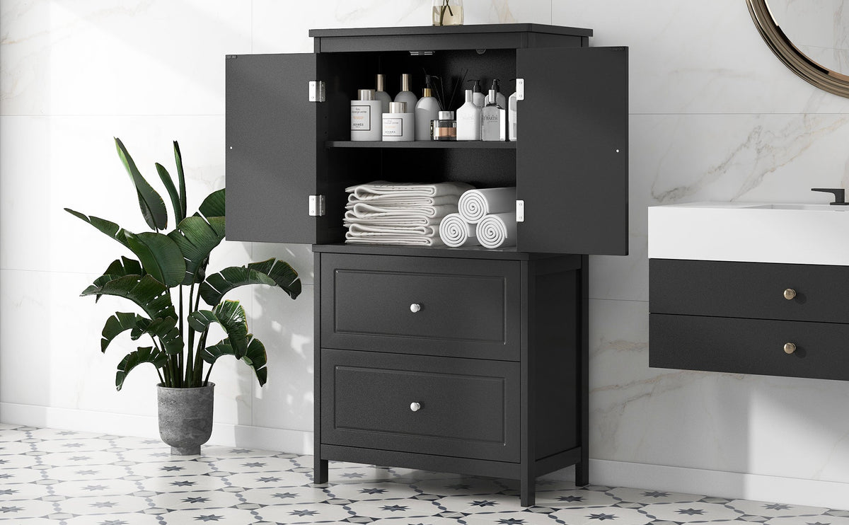 Black Bathroom Storage Cabinet with Doors & Drawers