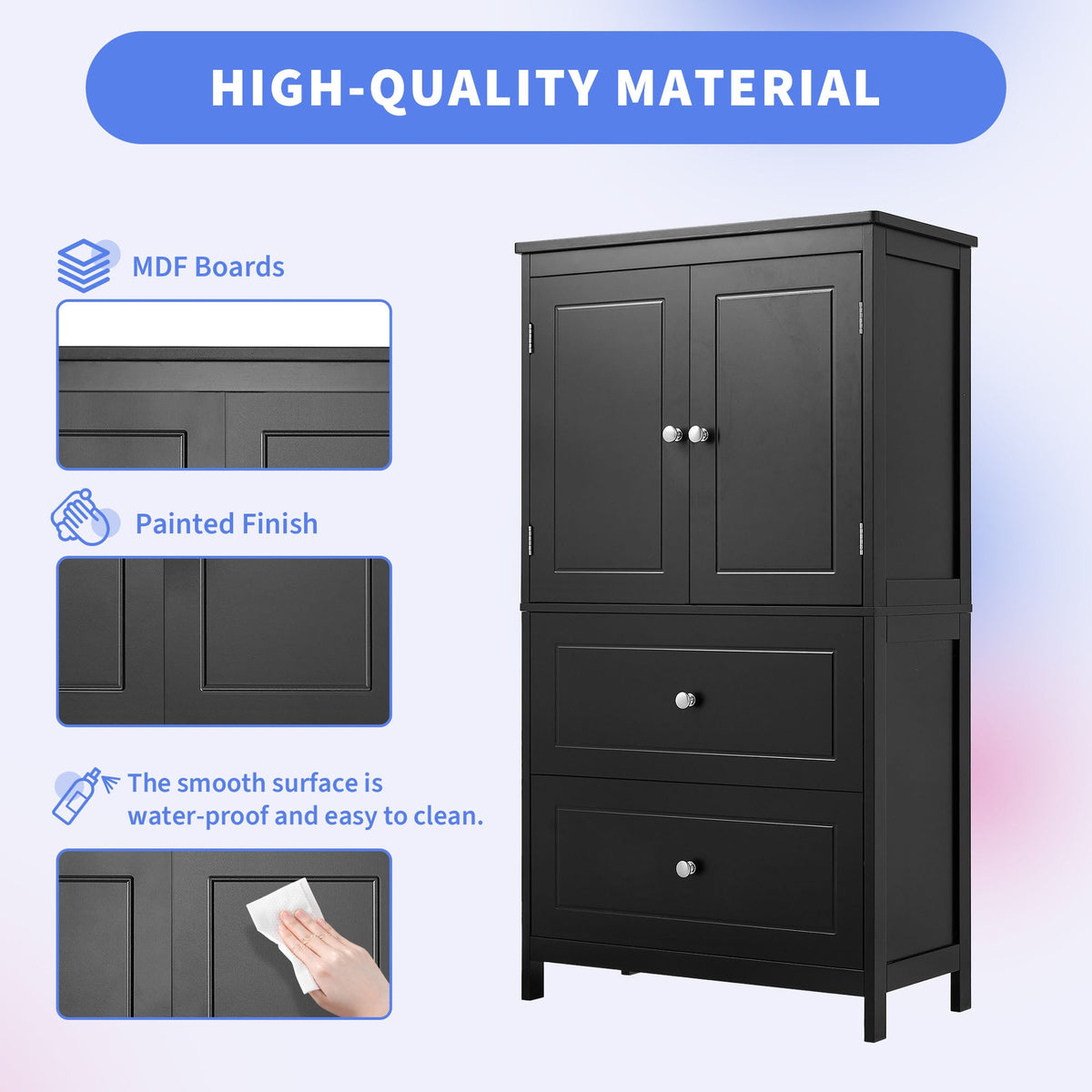 Black Bathroom Storage Cabinet with Doors & Drawers