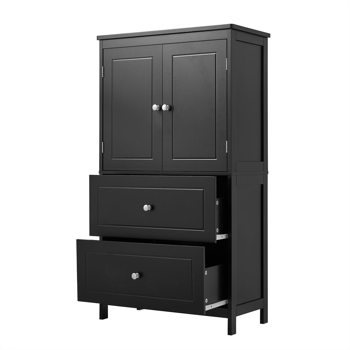 Black Bathroom Storage Cabinet with Doors & Drawers