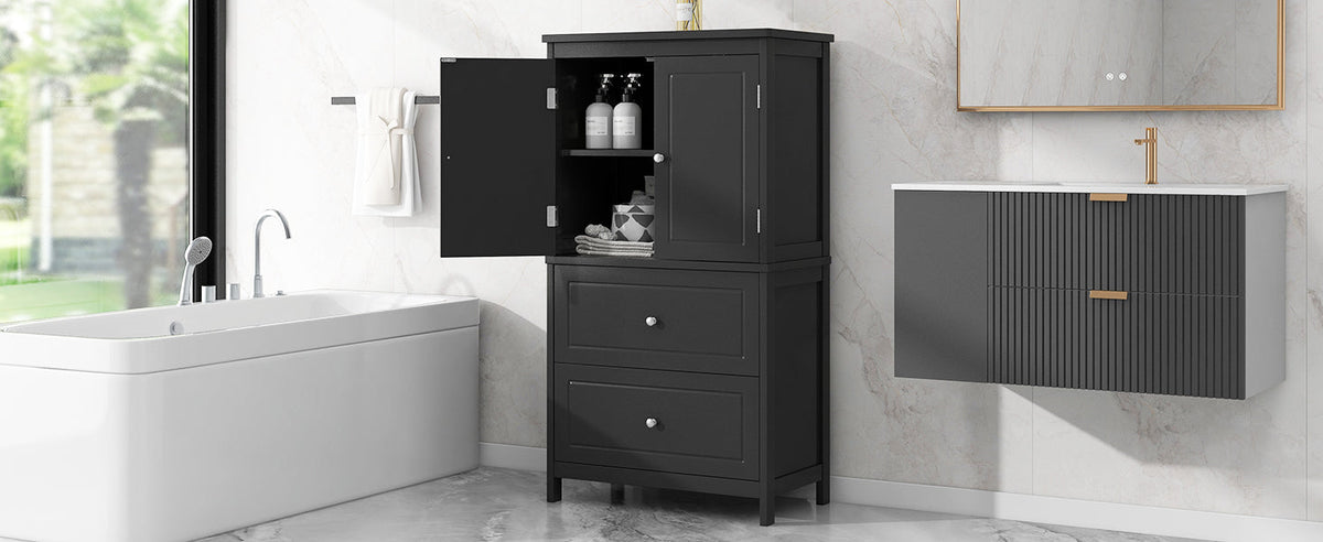 Black Bathroom Storage Cabinet with Doors & Drawers