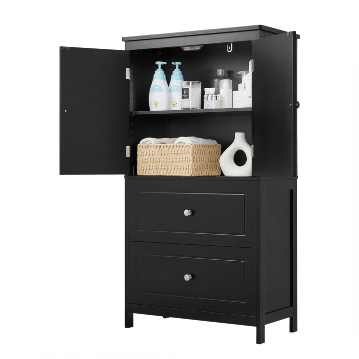 Black Bathroom Storage Cabinet with Doors & Drawers
