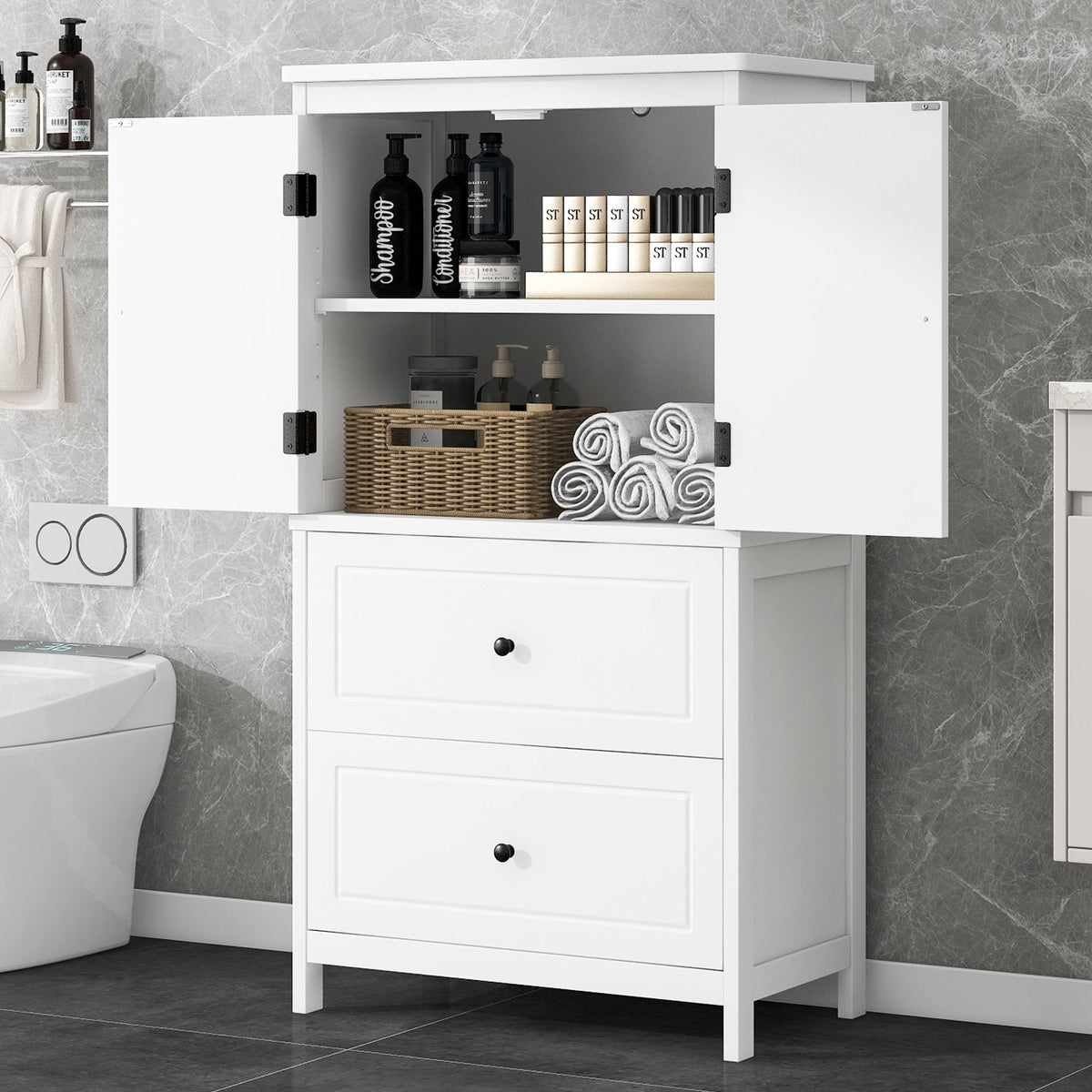 Bathroom Storage Cabinet with Doors, Drawers & Shelf