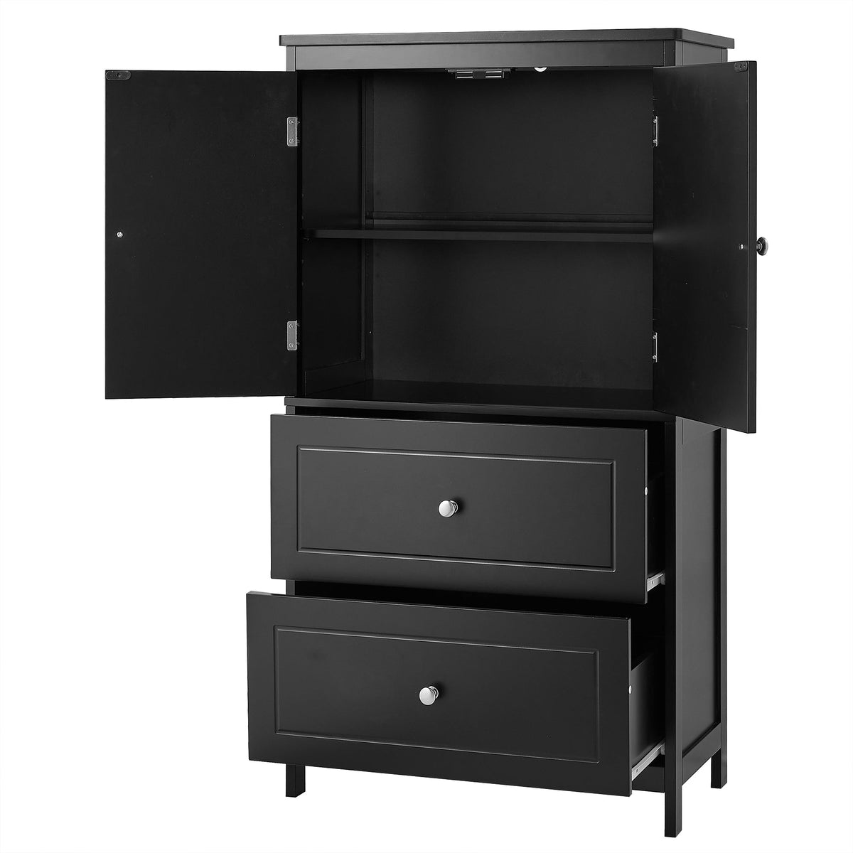 Black Bathroom Storage Cabinet with Doors & Drawers