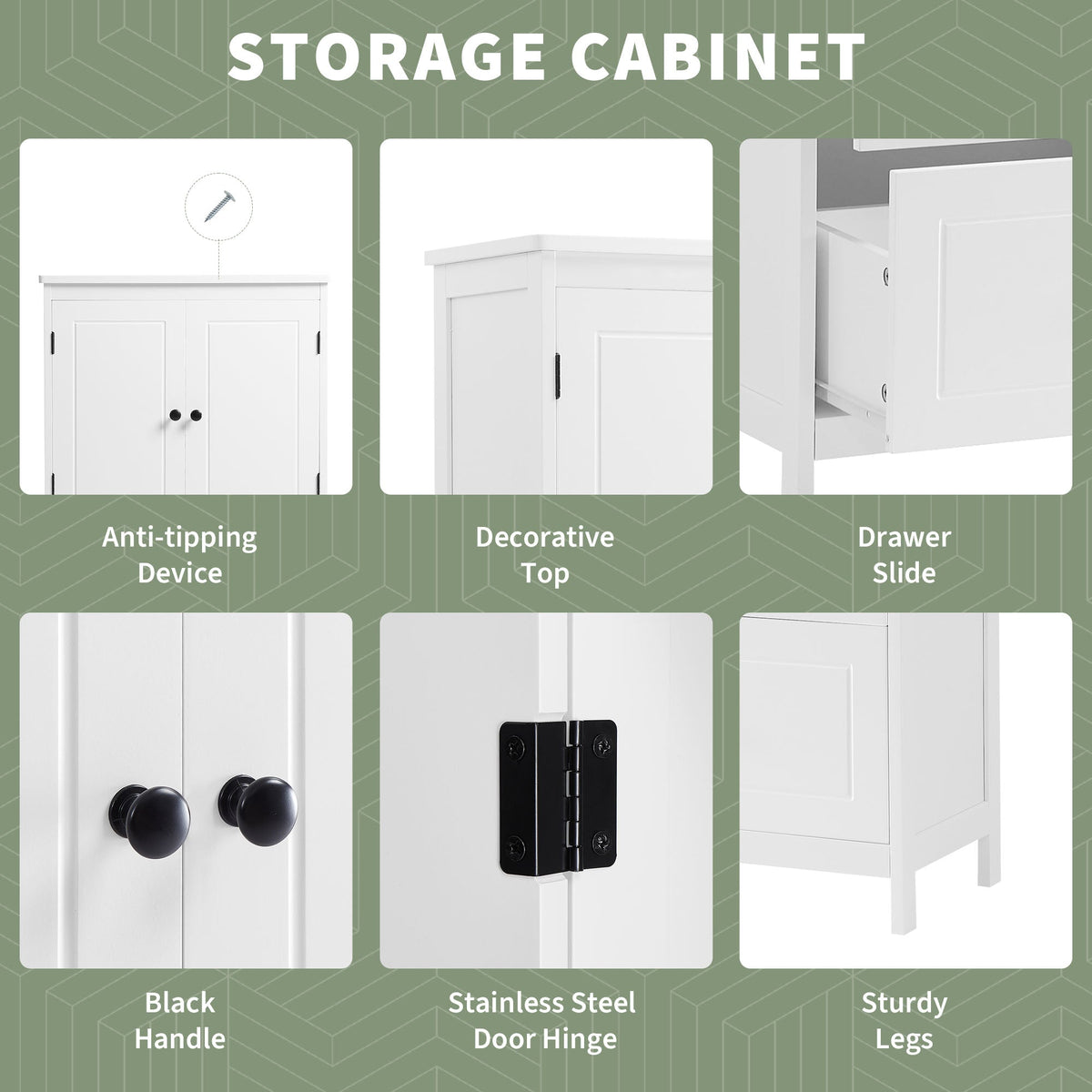 Bathroom Storage Cabinet with Doors, Drawers & Shelf