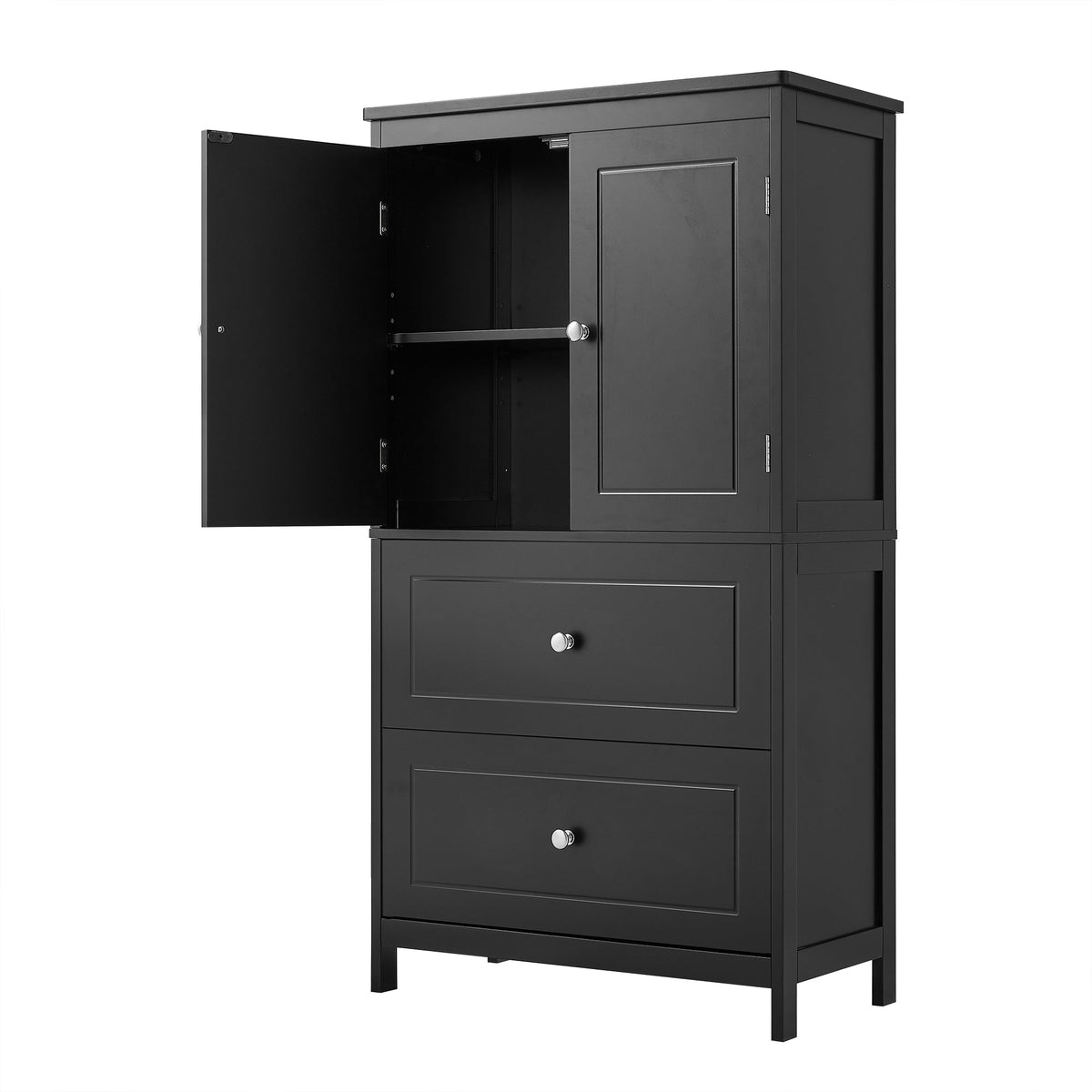 Black Bathroom Storage Cabinet with Doors & Drawers