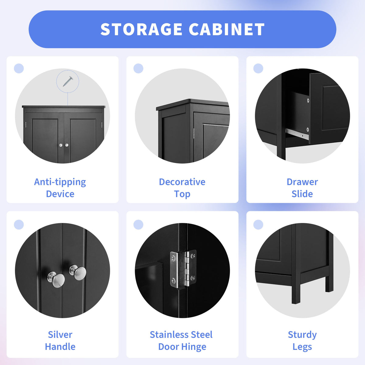 Black Bathroom Storage Cabinet with Doors & Drawers