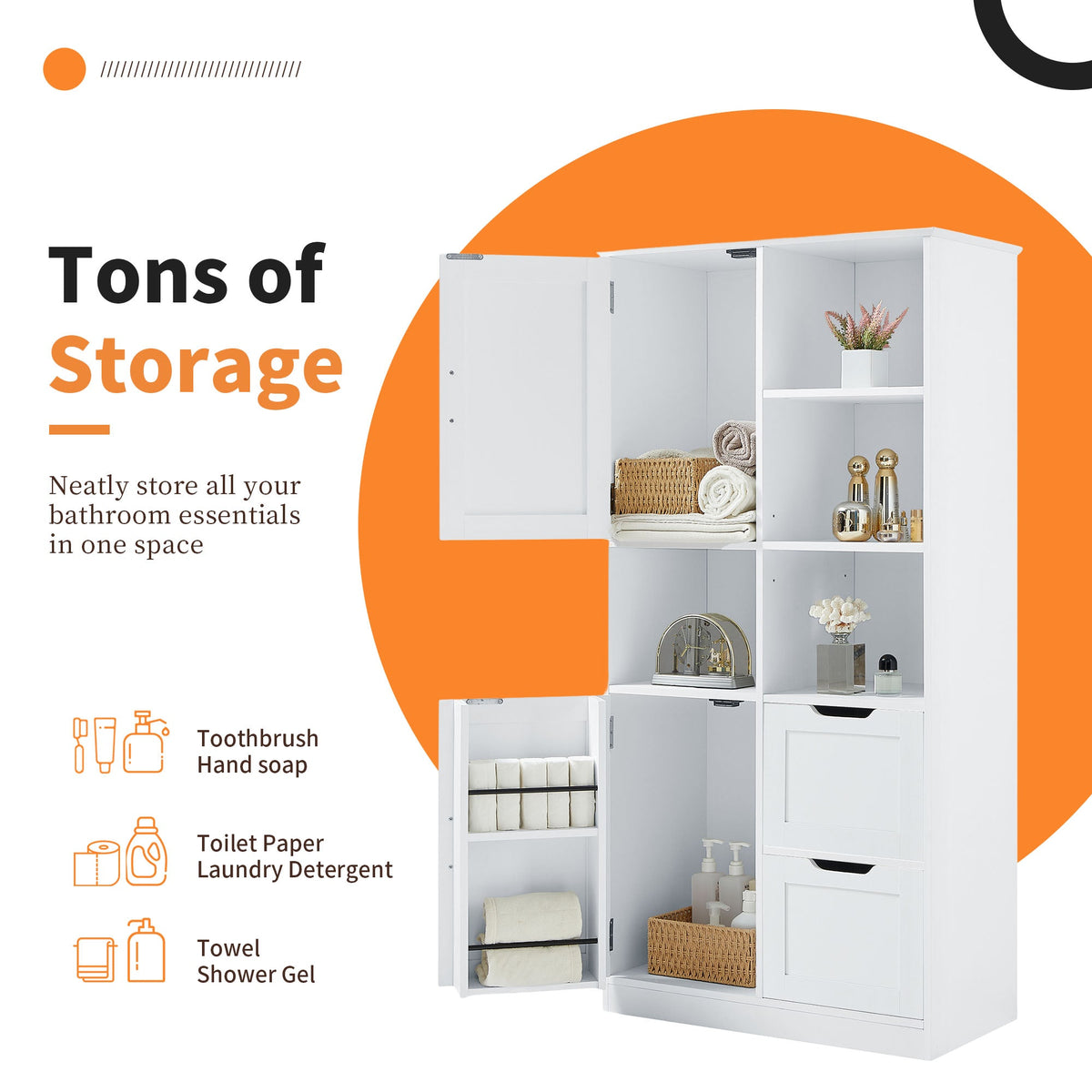 Bathroom Storage Cabinet with Doors, Drawers & Shelves