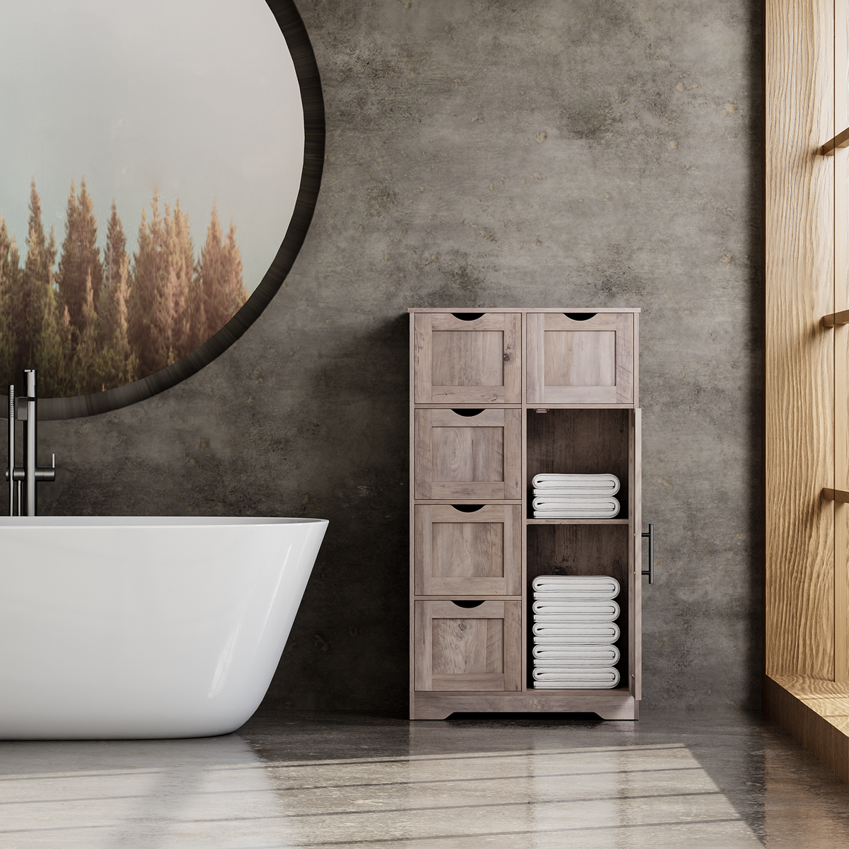 Bathroom Storage Cabinet with 5 Drawers and Closed Shelf
