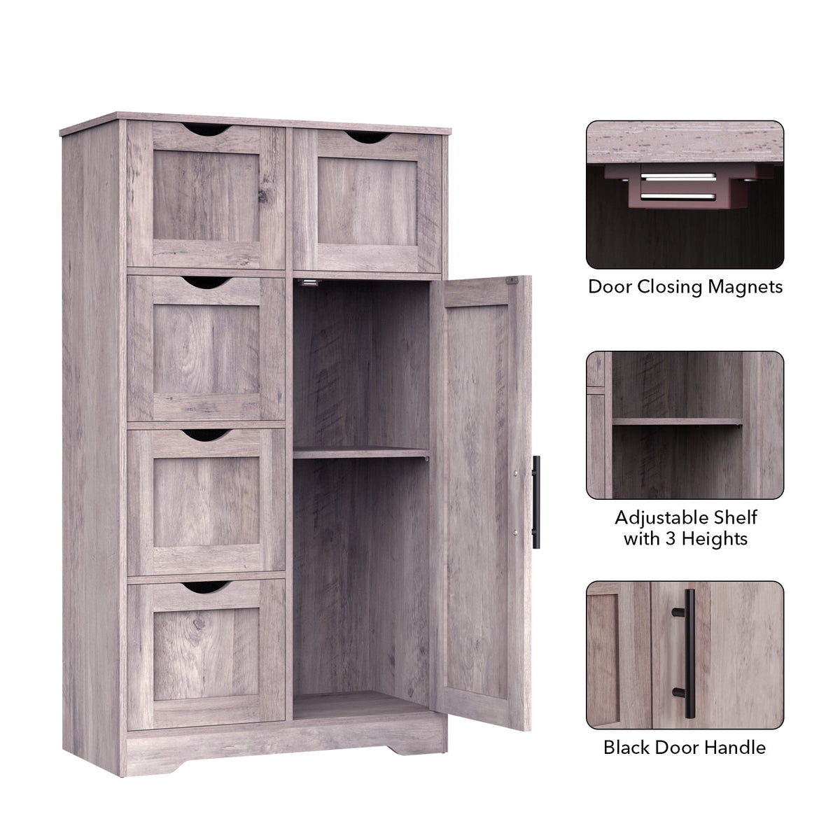 Bathroom Storage Cabinet with 5 Drawers and Closed Shelf