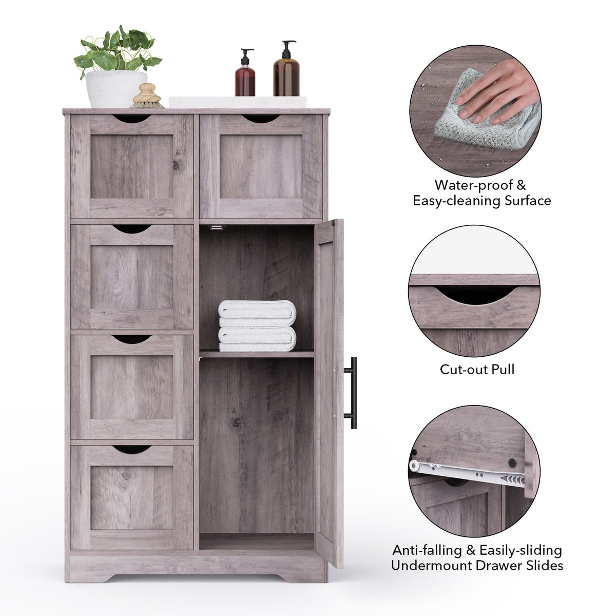 Bathroom Storage Cabinet with 5 Drawers and Closed Shelf