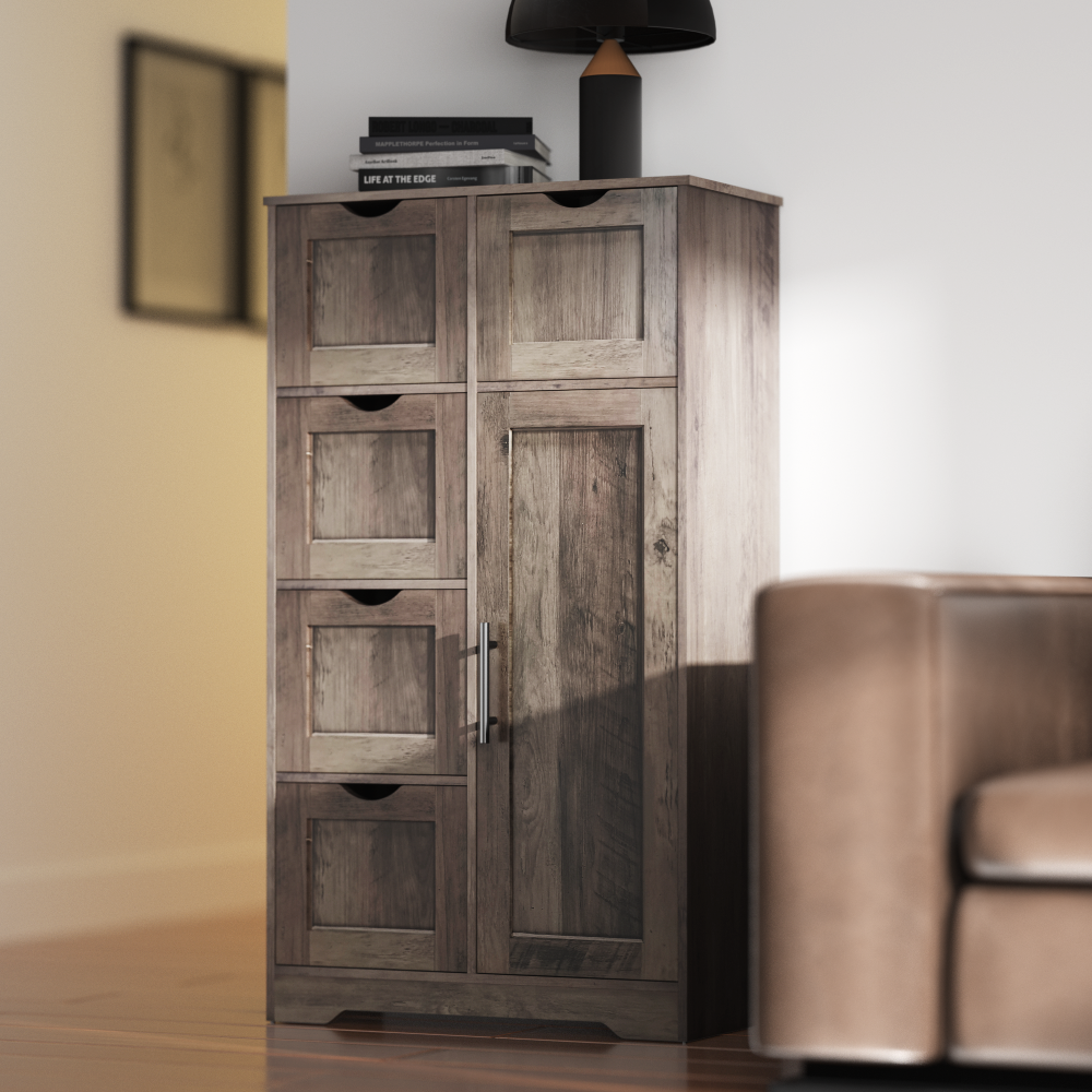 Bathroom Storage Cabinet with 5 Drawers and Closed Shelf