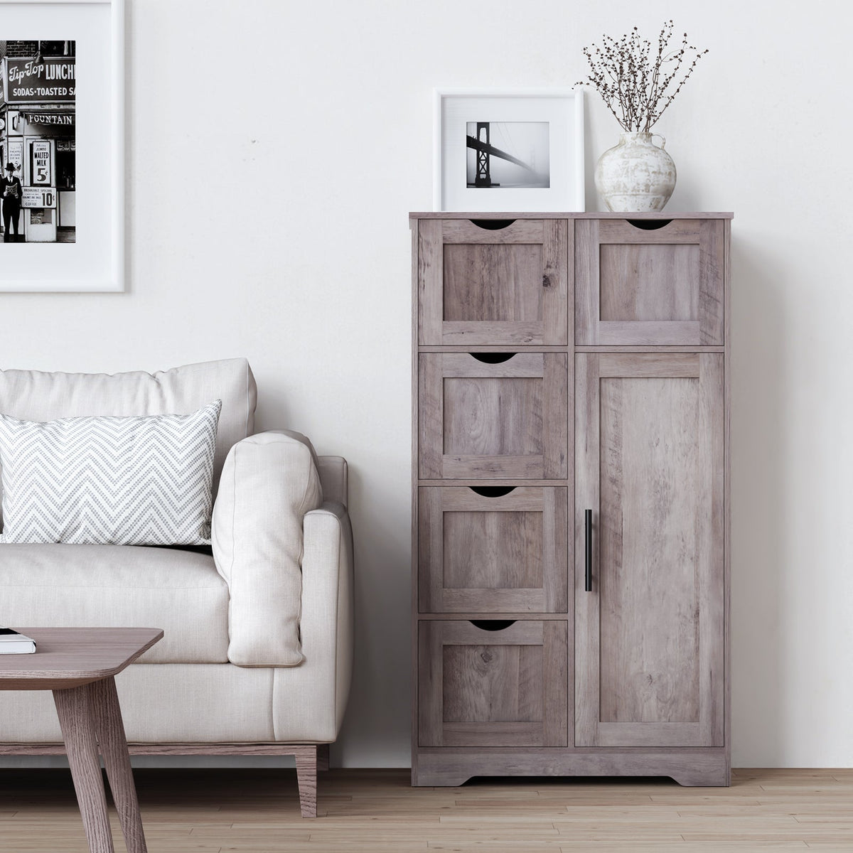 Bathroom Storage Cabinet with 5 Drawers and Closed Shelf