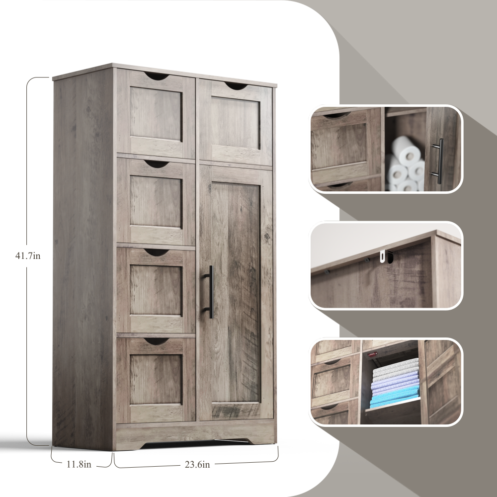 Bathroom Storage Cabinet with 5 Drawers and Closed Shelf
