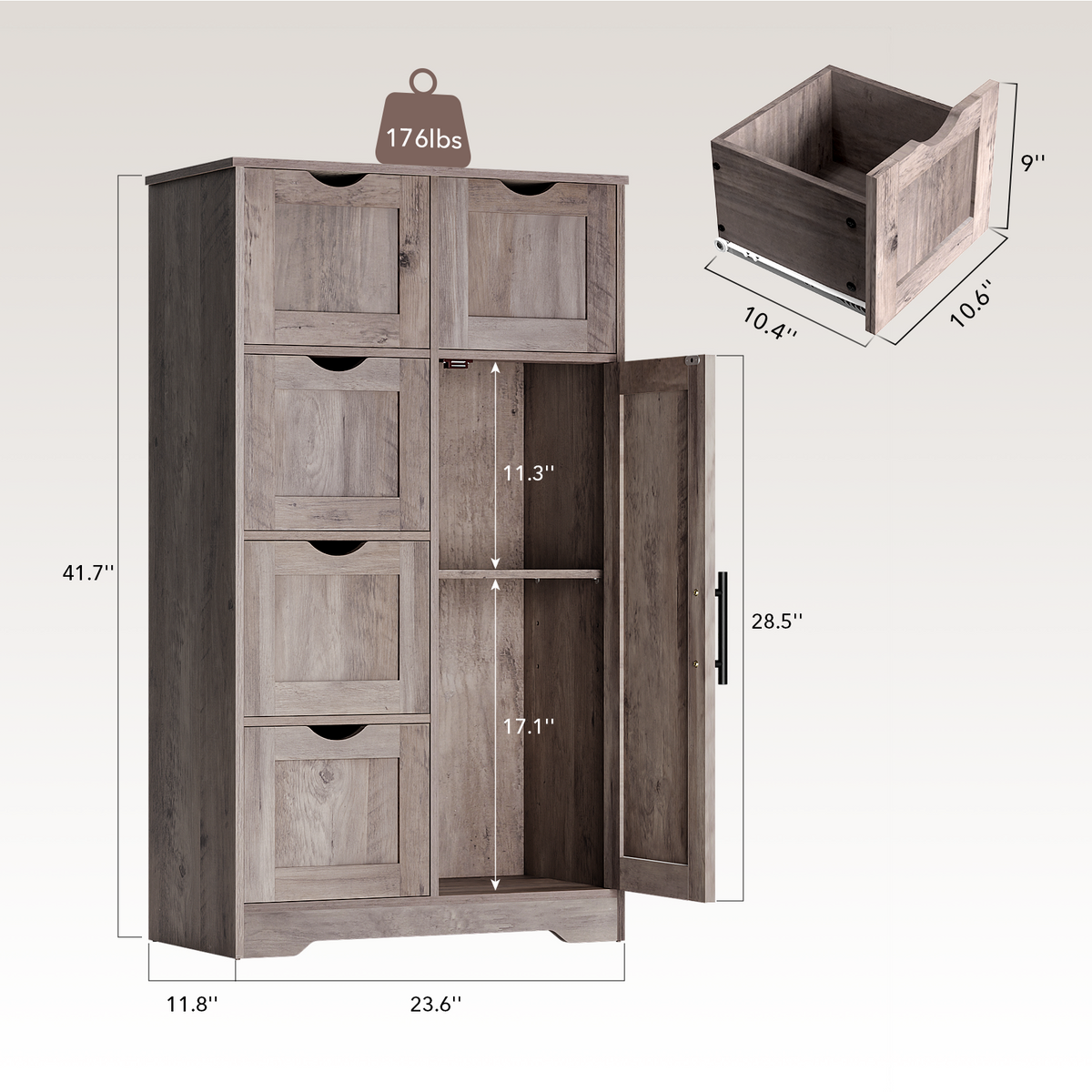 Bathroom Storage Cabinet with 5 Drawers and Closed Shelf