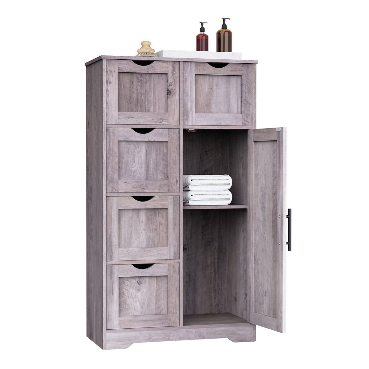Bathroom Storage Cabinet with 5 Drawers and Closed Shelf