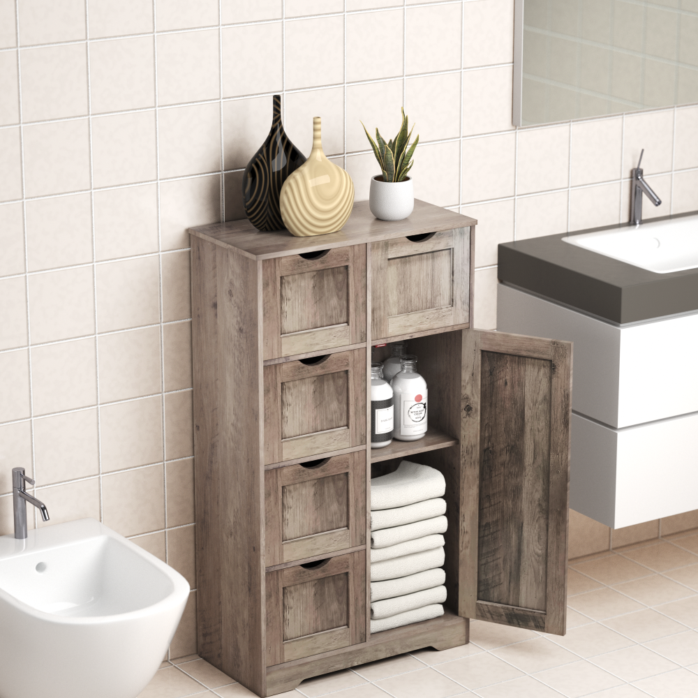 Bathroom Storage Cabinet with 5 Drawers and Closed Shelf