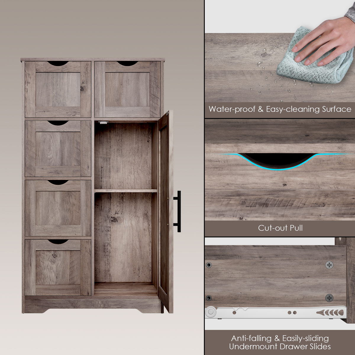 Bathroom Storage Cabinet with 5 Drawers and Closed Shelf