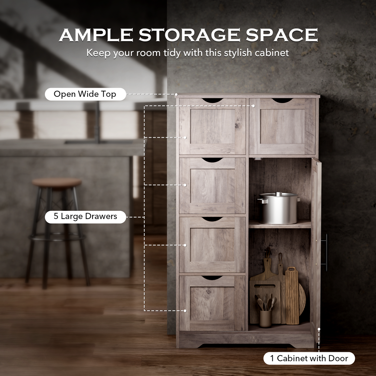 Bathroom Storage Cabinet with 5 Drawers and Closed Shelf