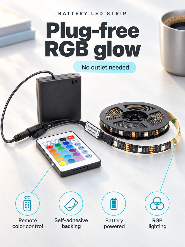 Battery LED Strip Light RGB with Remote, No Outlet Needed