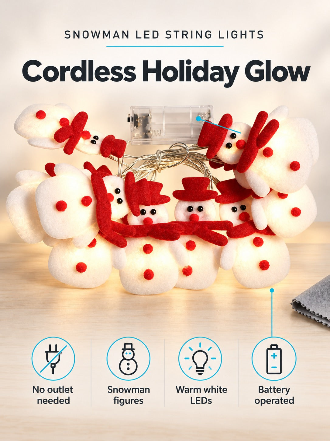 Battery Snowman LED String Lights for Christmas Decor