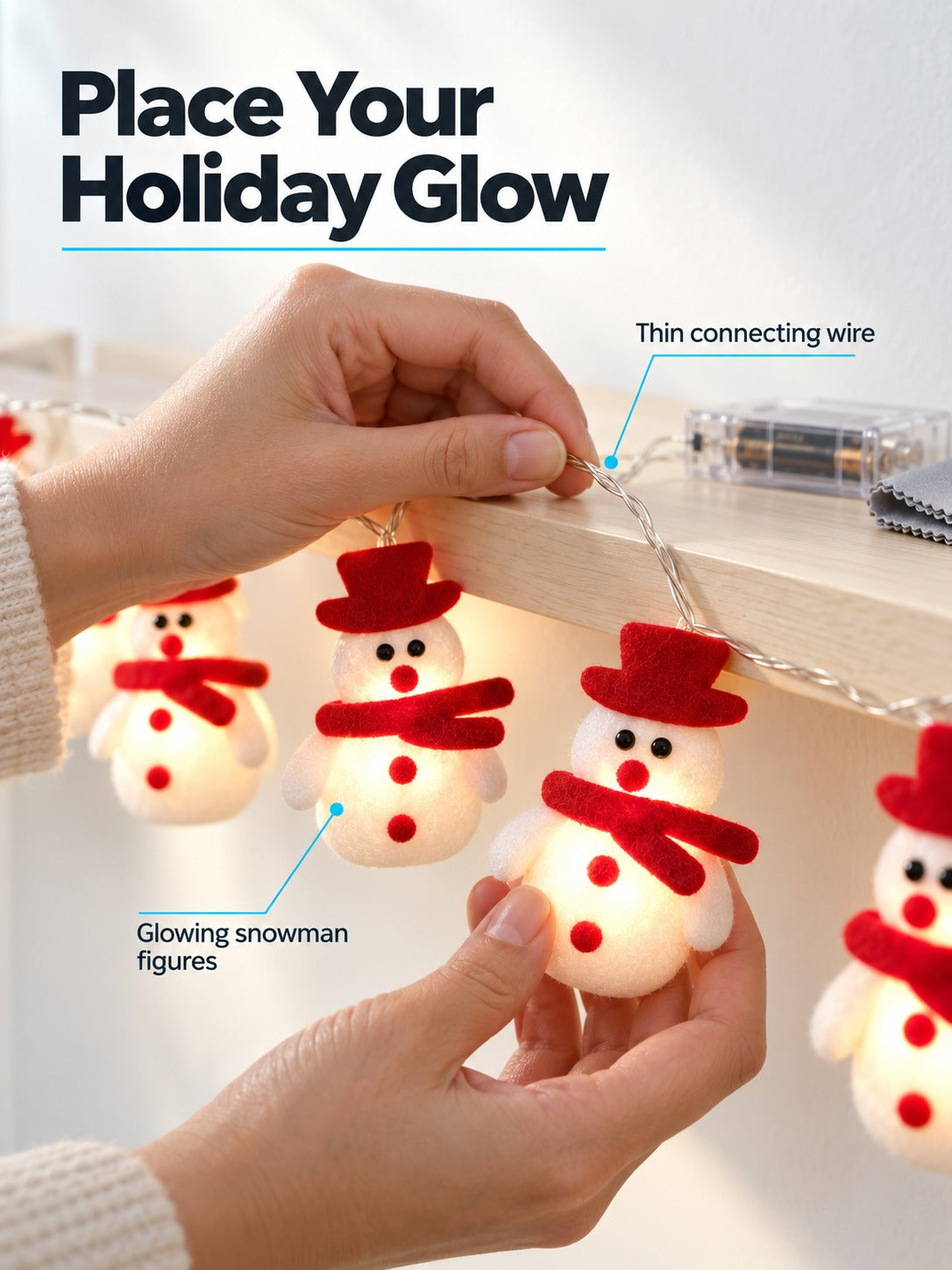 Battery Snowman LED String Lights for Christmas Decor