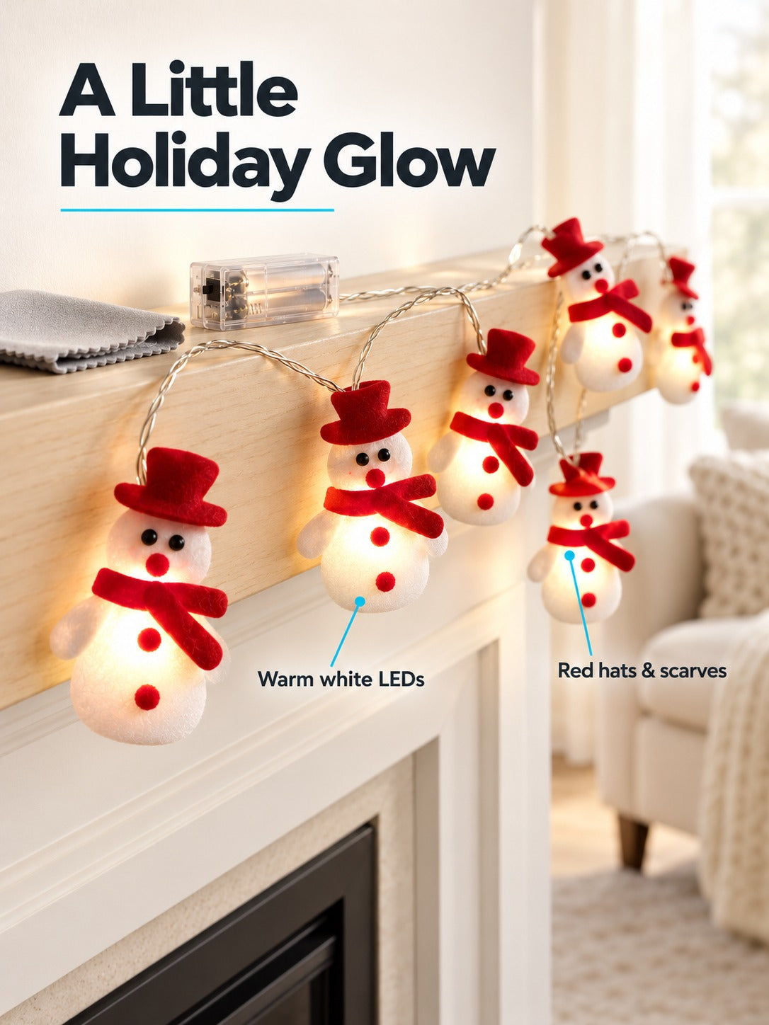 Battery Snowman LED String Lights for Christmas Decor