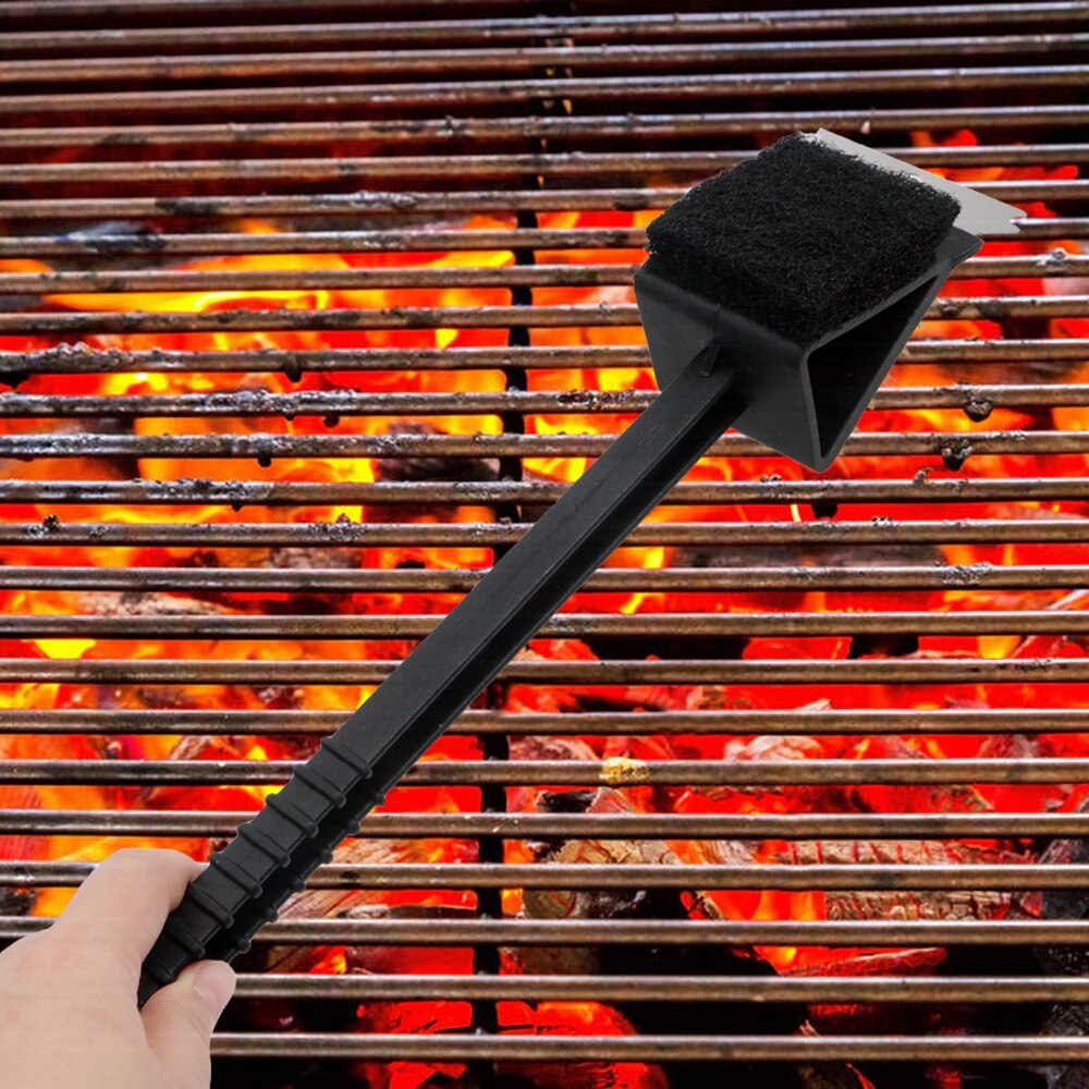 Long Handle Grill Brush 3-in-1 Wire, Sponge & Scraper