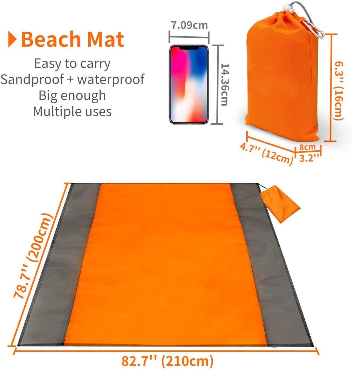 Beach Picnic Blanket, Waterproof Sandproof 200x200cm