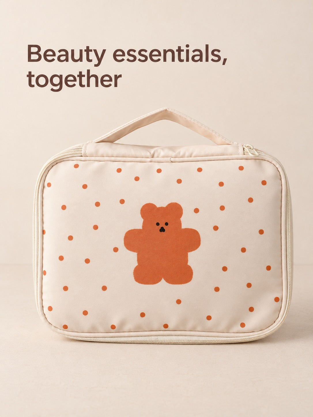 Cute Bear Print Canvas Tote Bag for Cosmetics & Travel