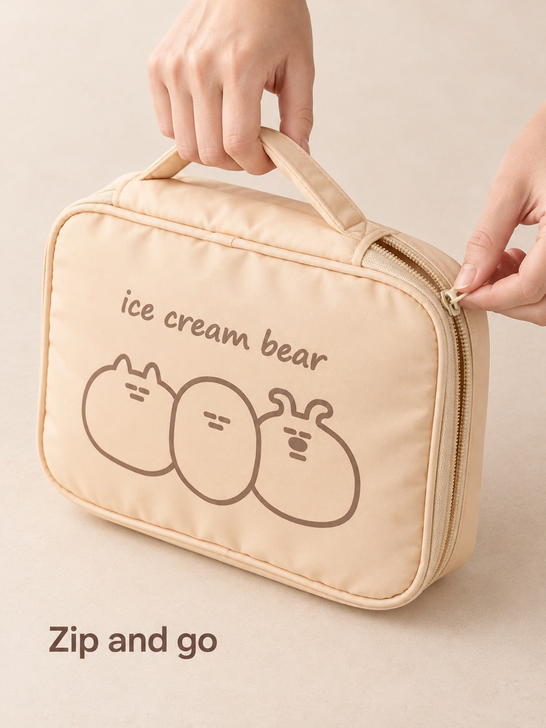 Cute Bear Print Canvas Tote Bag for Cosmetics & Travel