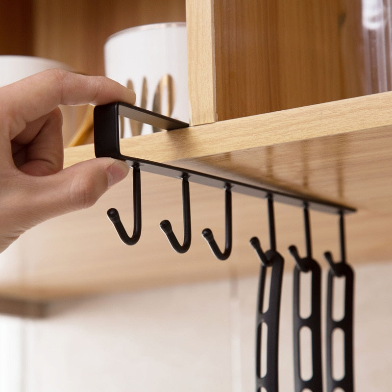 Punch-Free Under Shelf Hanging Rack for Mugs and Utensils