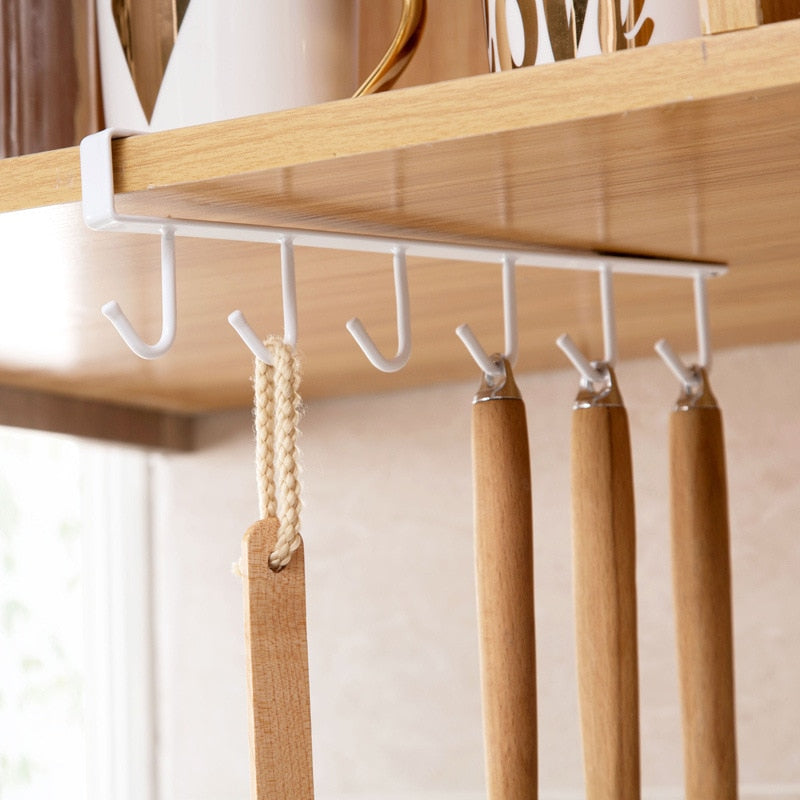 Punch-Free Under Shelf Hanging Rack for Mugs and Utensils