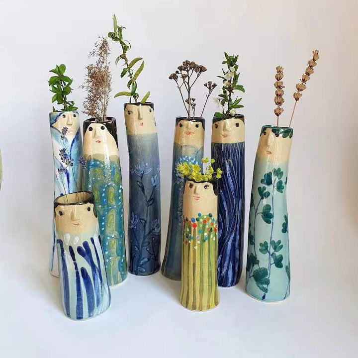 Hand-Painted Ceramic Character Vase for Floral Displays