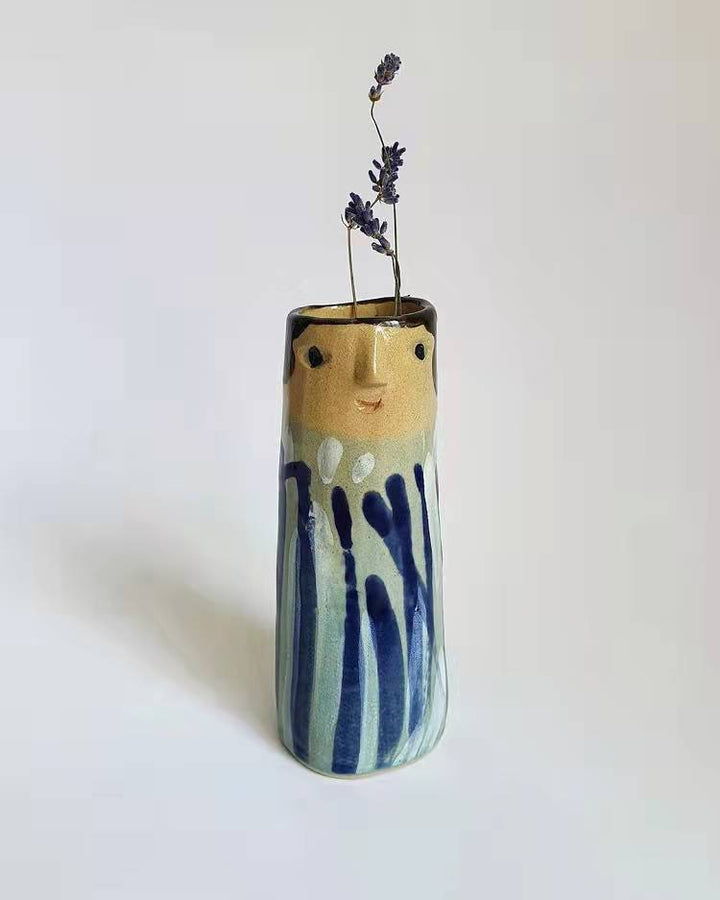 Hand-Painted Ceramic Character Vase for Floral Displays