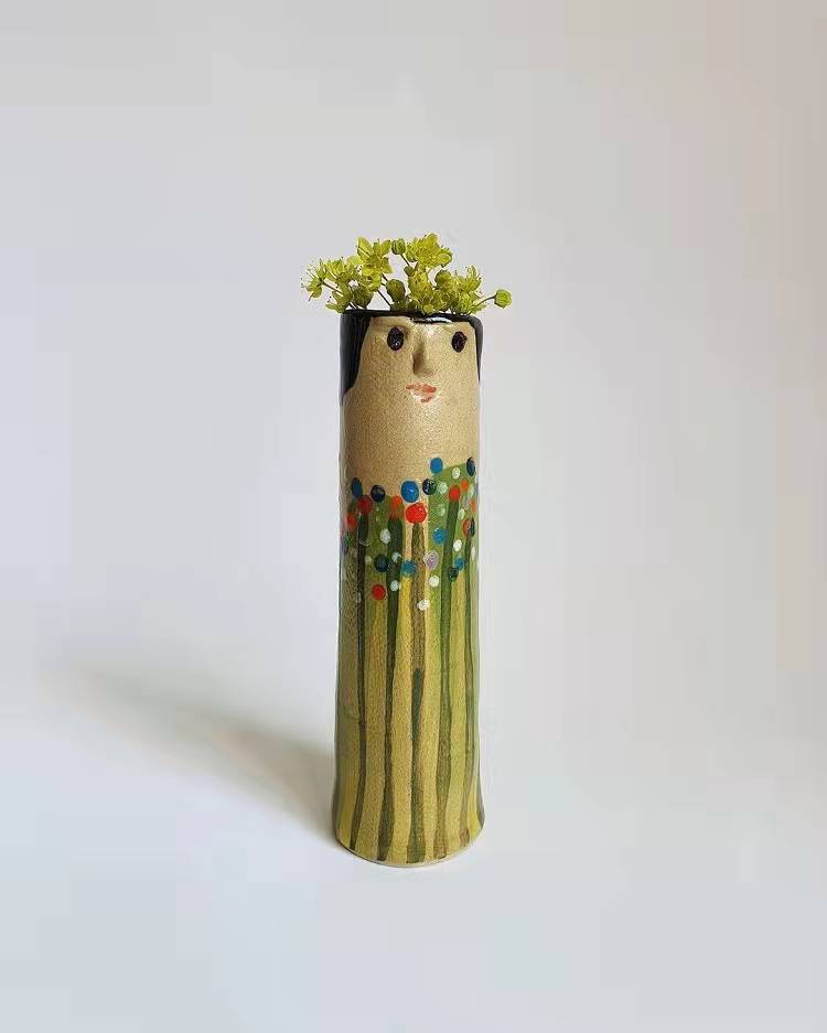 Hand-Painted Ceramic Character Vase for Floral Displays