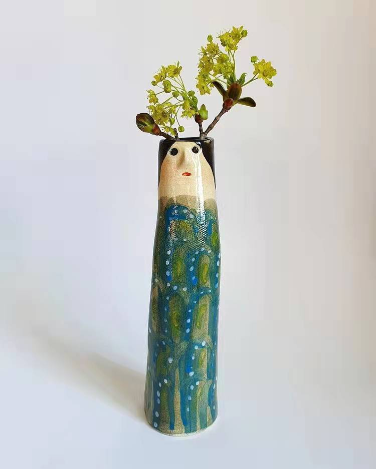 Hand-Painted Ceramic Character Vase for Floral Displays