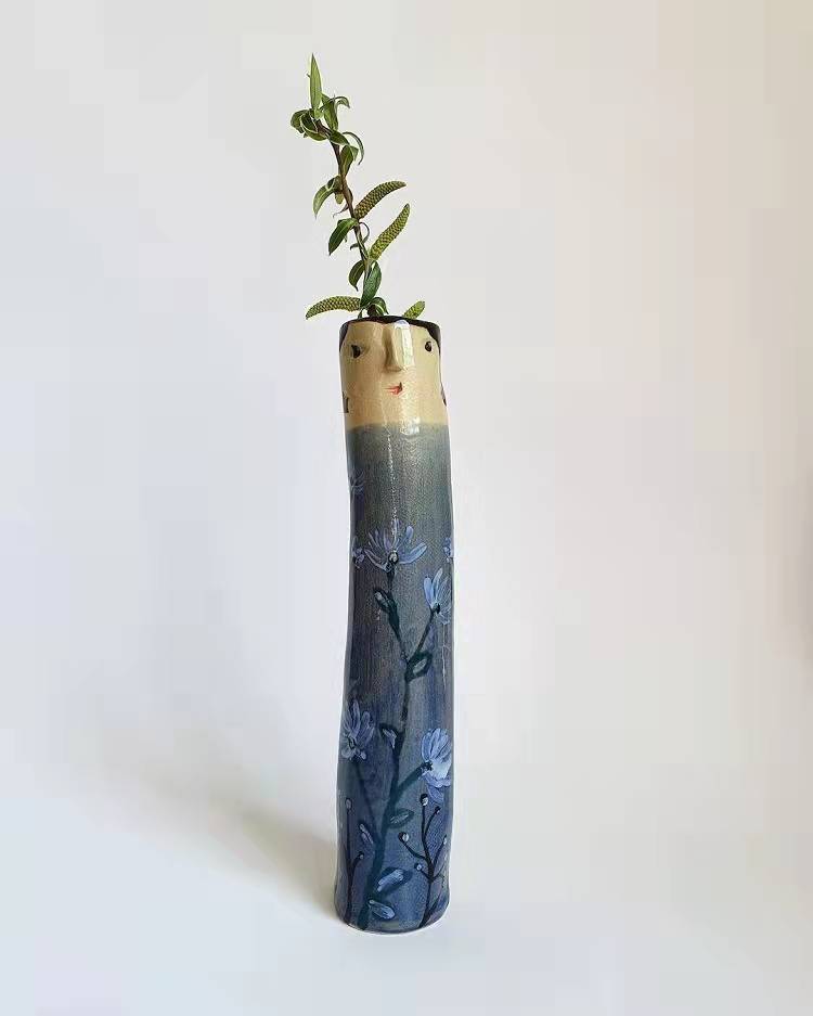 Hand-Painted Ceramic Character Vase for Floral Displays