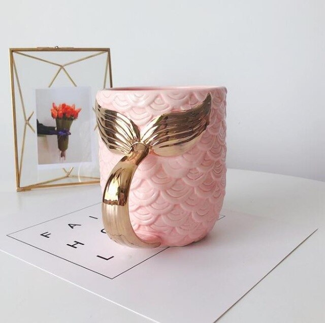 Mermaid Tail Ceramic Mug with Gold Handle, 420ml Capacity