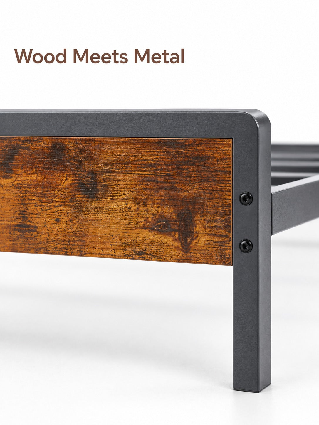 Full Size Bed Frame with Charging Station, Rustic Brown