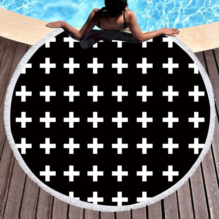 Round Beach Towel With Fringe Geometric Lounging Style