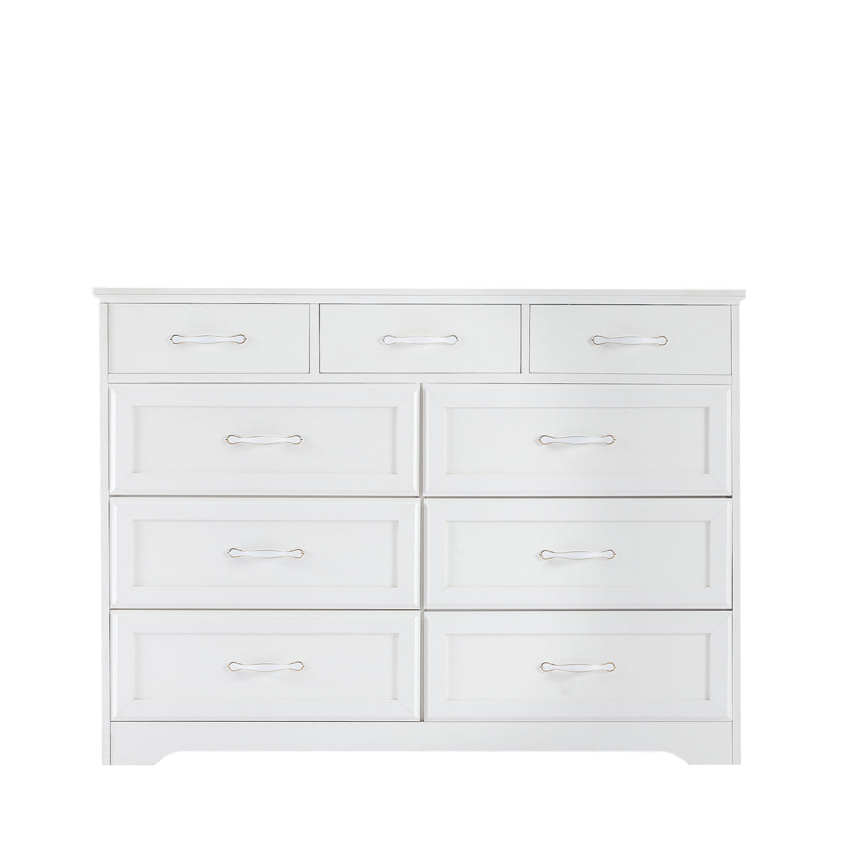 White 9-Drawer Dresser with Wood-Grain Storage Space