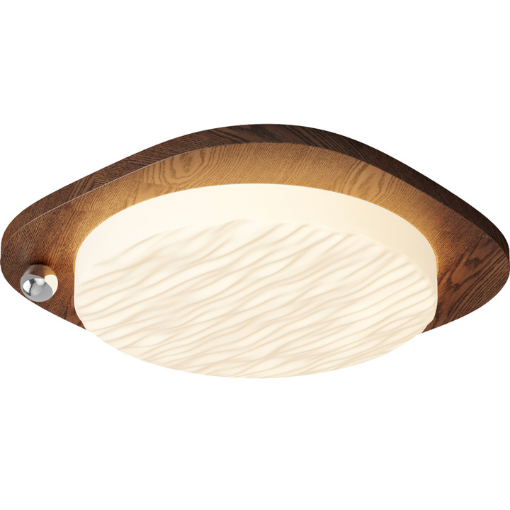 Retro Walnut Wood Grain Bedroom Ceiling Lamp, Warm Glow