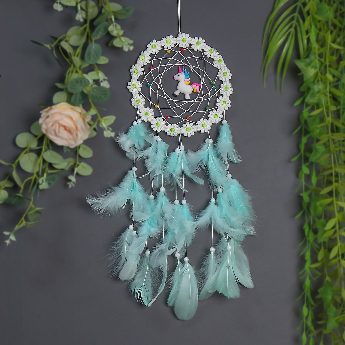 Unicorn Dream Catcher With Warm Fairy Lights Bedroom Decor