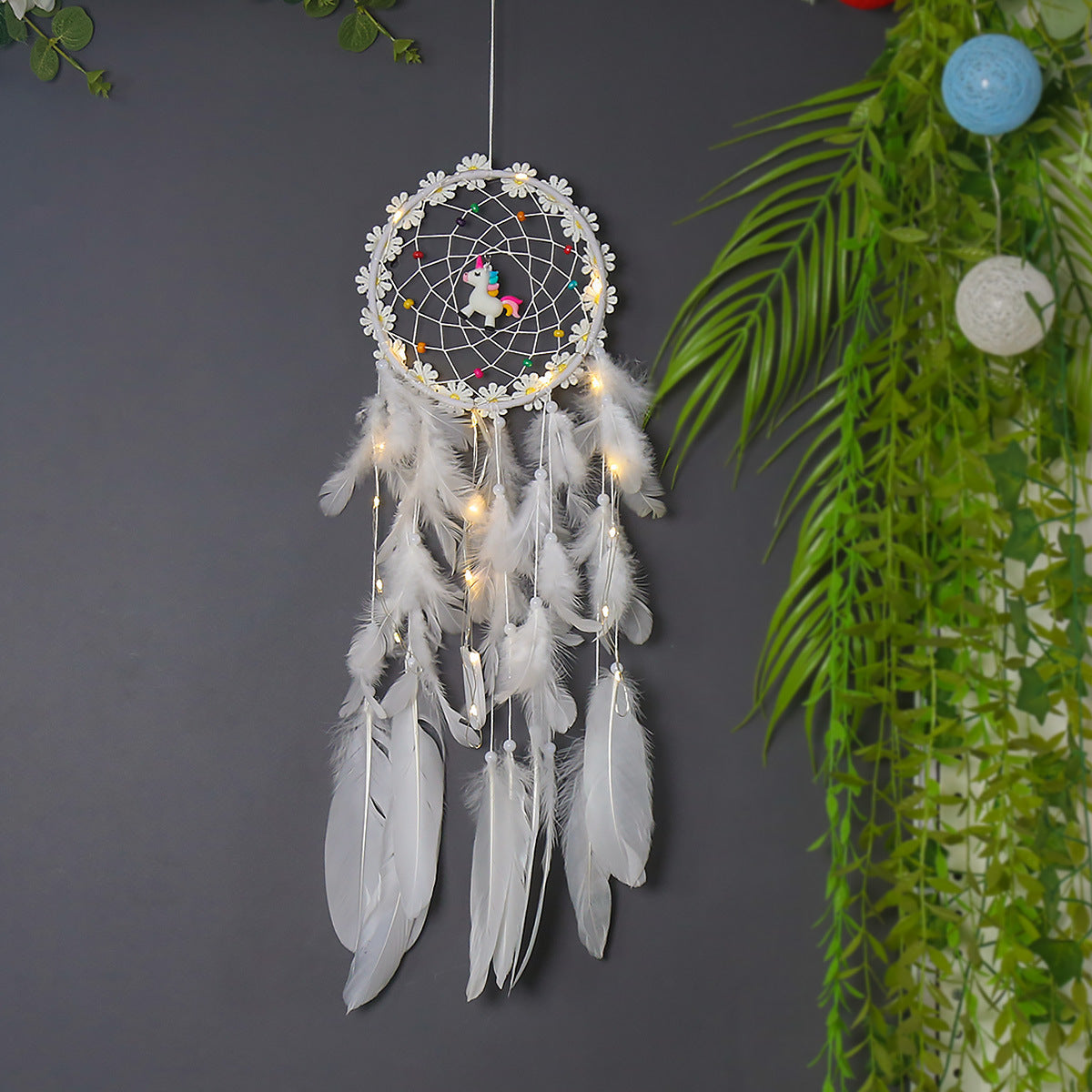 Unicorn Dream Catcher With Warm Fairy Lights Bedroom Decor