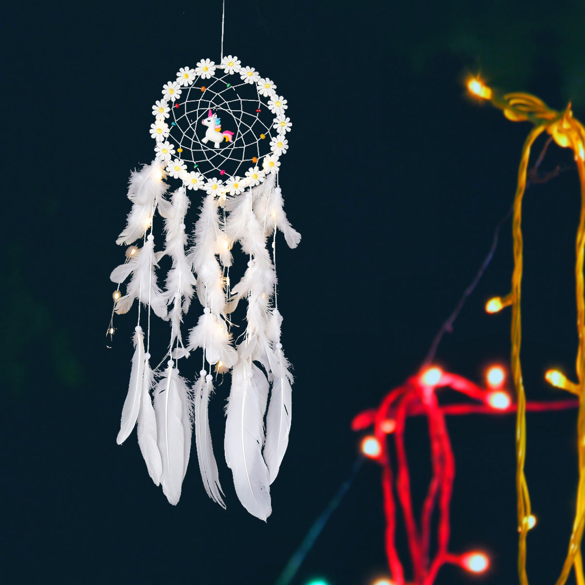 Unicorn Dream Catcher With Warm Fairy Lights Bedroom Decor