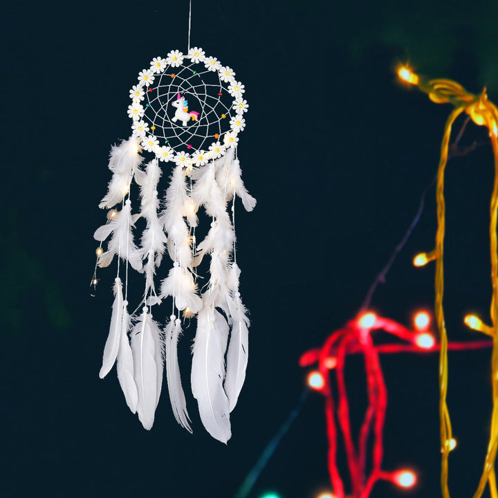 Unicorn Dream Catcher With Warm Fairy Lights Bedroom Decor