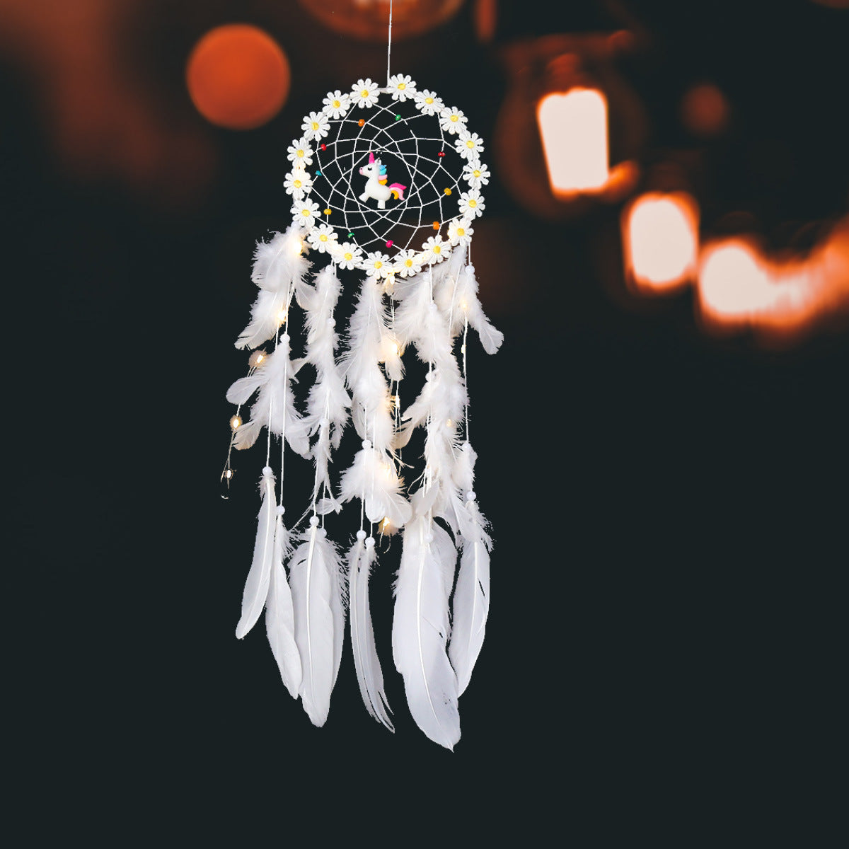 Unicorn Dream Catcher With Warm Fairy Lights Bedroom Decor
