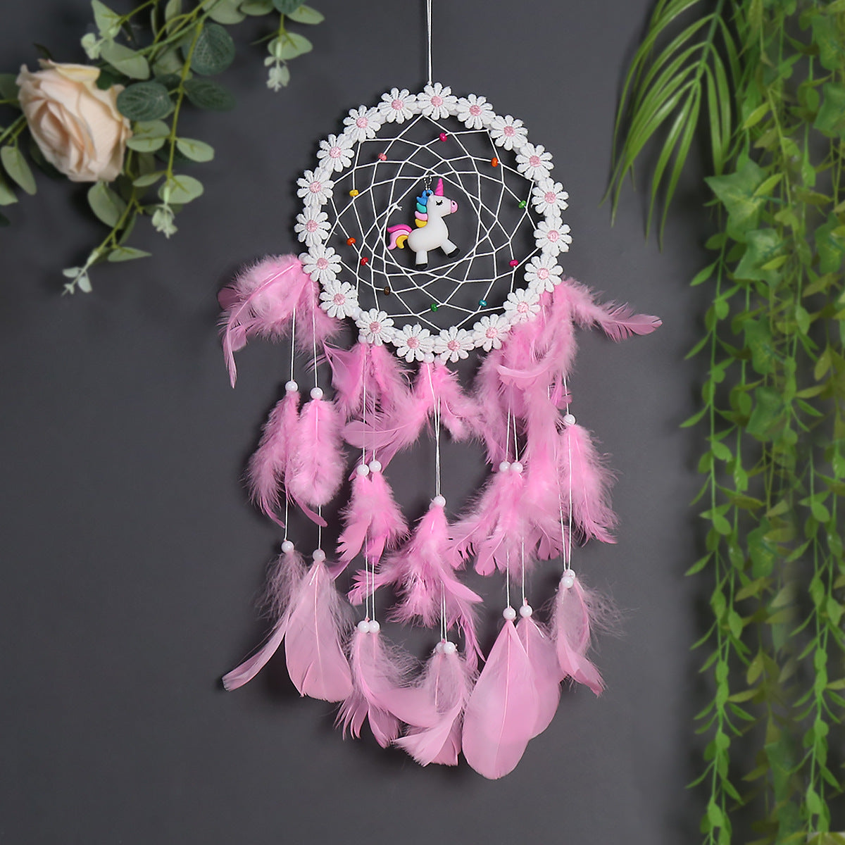 Unicorn Dream Catcher With Warm Fairy Lights Bedroom Decor