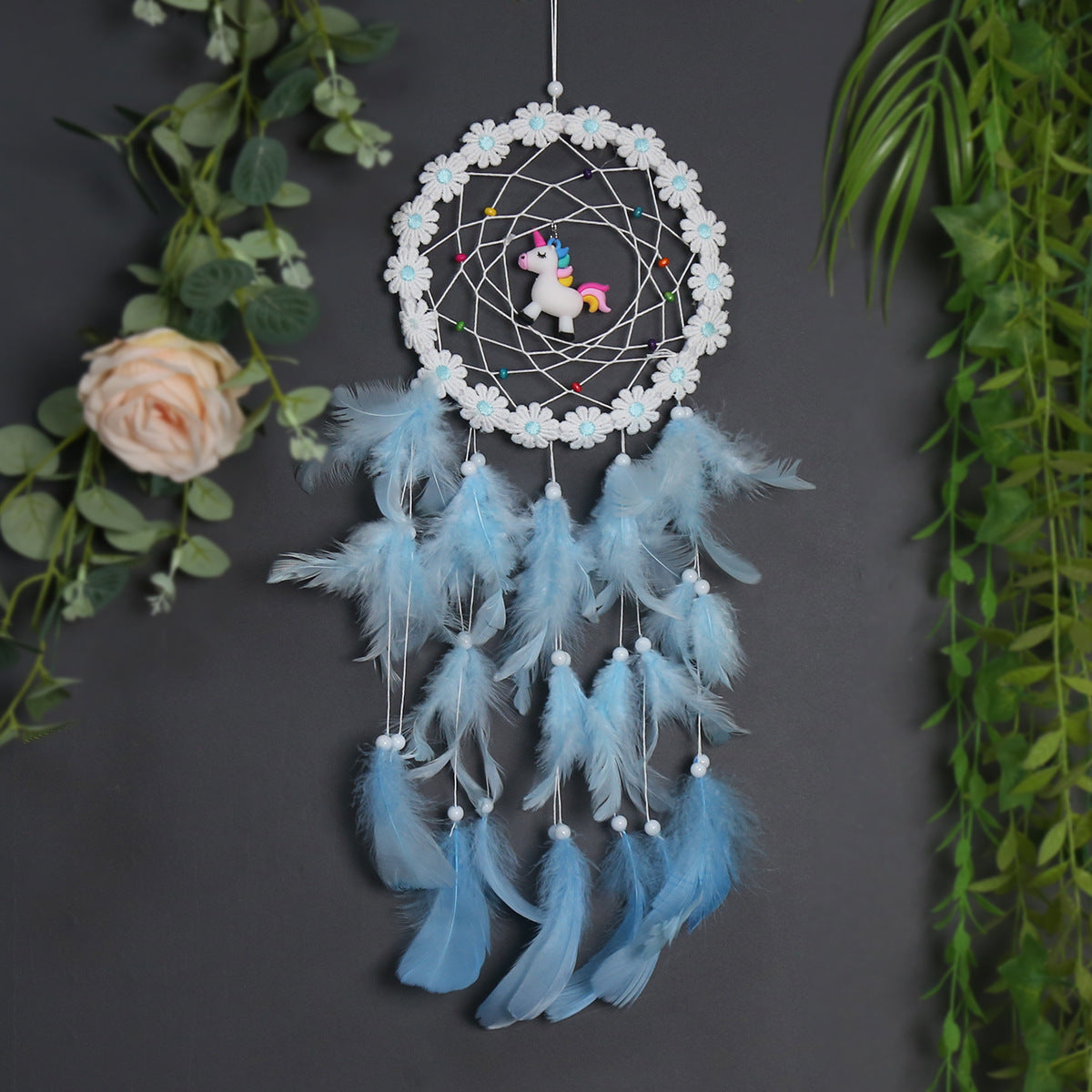 Unicorn Dream Catcher With Warm Fairy Lights Bedroom Decor